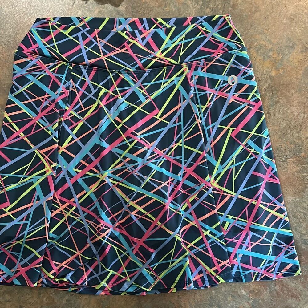 Dona Jo Multicolor Neon Streak Tennis Skort 17”  Lg